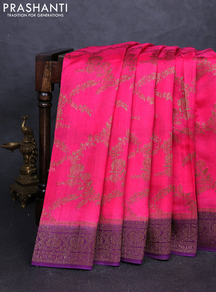Banarasi semi tussar saree candy pink and purple with allover thread & zari weaves and woven border