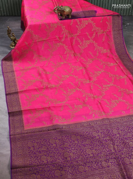 Banarasi semi tussar saree candy pink and purple with allover thread & zari weaves and woven border