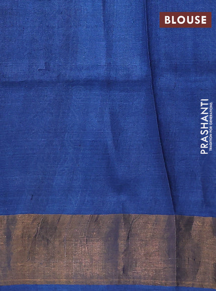Pure tussar silk saree blue with allover prints and zari woven border