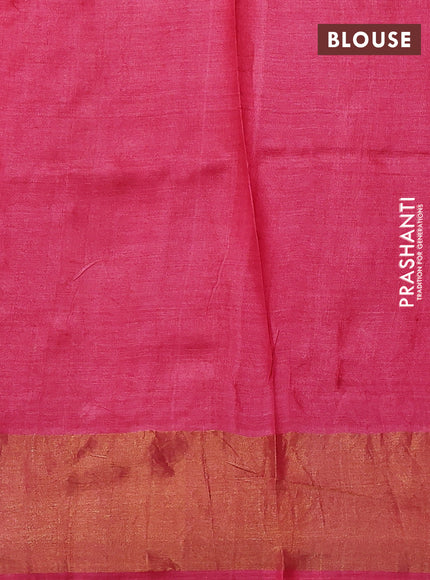 Pure tussar silk saree pink with allover prints and zari woven border
