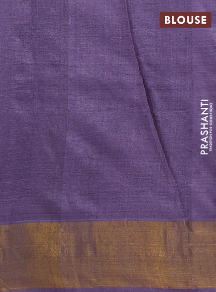 Pure tussar silk saree purple shade with allover prints and zari woven border