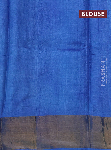 Pure tussar silk saree cream and blue with butta prints and zari woven border