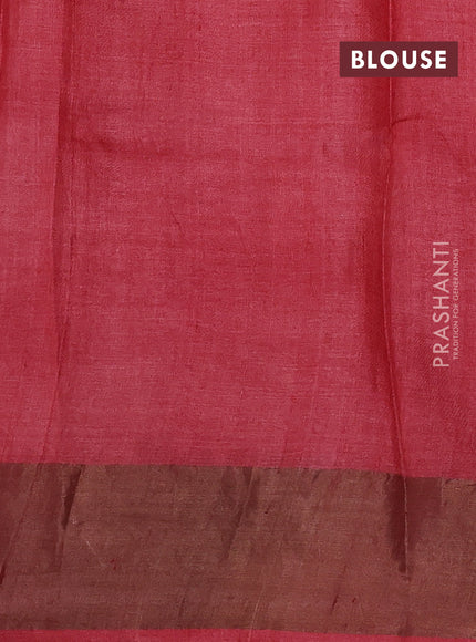 Pure tussar silk saree cream and red with allover stripe prints and long paisley printed zari woven border
