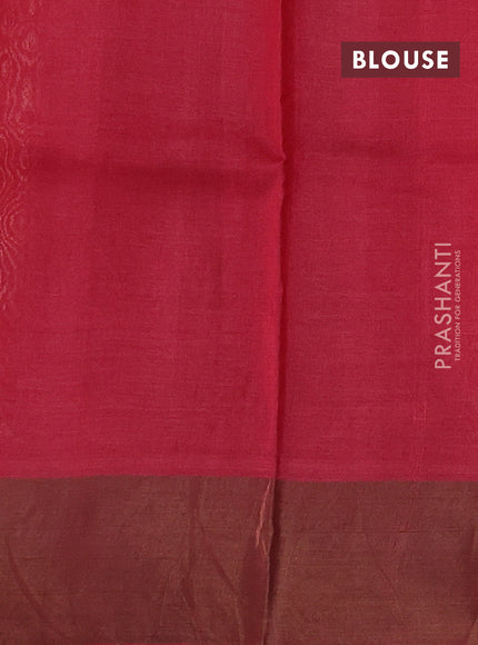 Pure tussar silk saree beige and pink shade with allover leaf prints and zari woven border