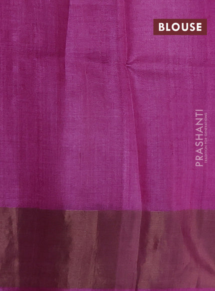 Pure tussar silk saree cream and mild purple with allover leaf prints and zari woven border