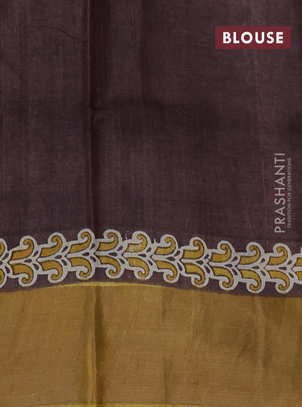 Pure tussar silk saree beige and brown with paisley butta prints and zari woven border