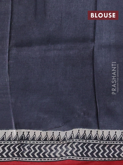 Pure tussar silk saree cream black and elephant grey red with allover block prints and piping border