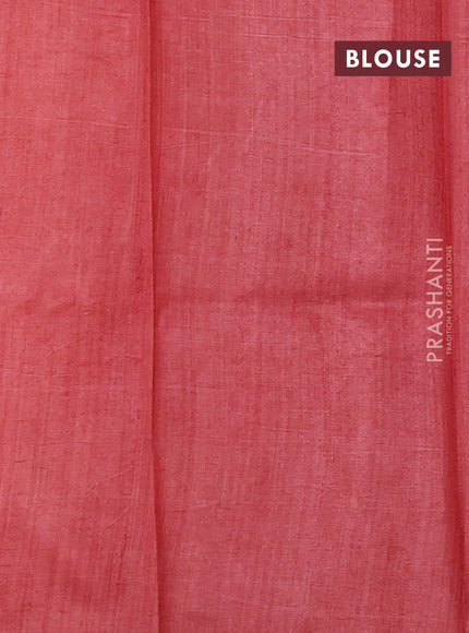 Pure tussar silk saree cream red shade and deep maroon with allover block prints and piping border