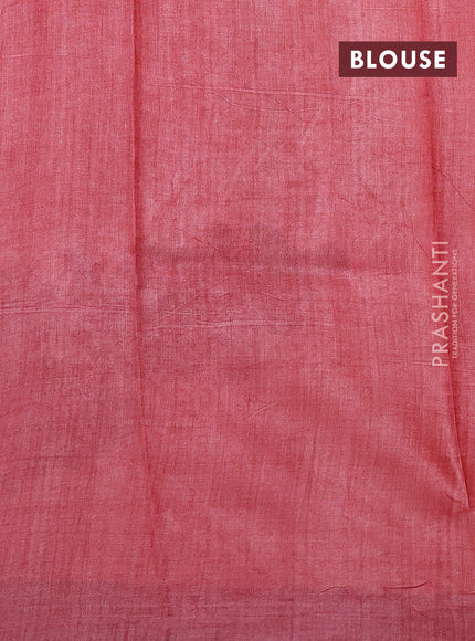 Pure tussar silk saree cream peach and deep maroon with floral block prints and simple border