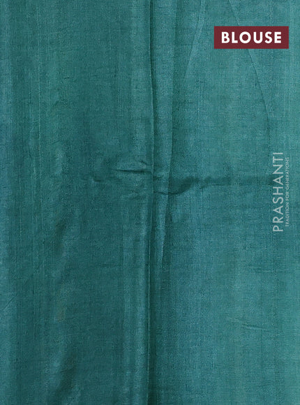 Pure tussar silk saree cream and green with floral block prints and simple border
