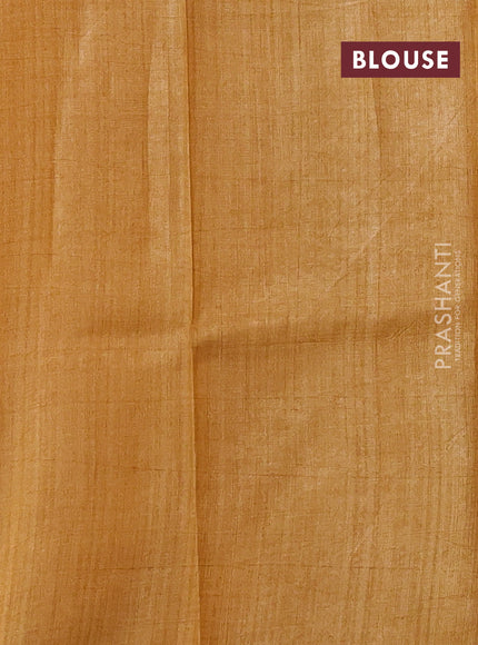 Pure tussar silk saree cream and mustard yellow with floral block prints in borderless style