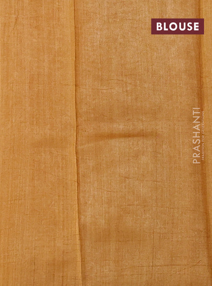 Pure tussar silk saree cream and mustard yellow with floral block prints in borderless style