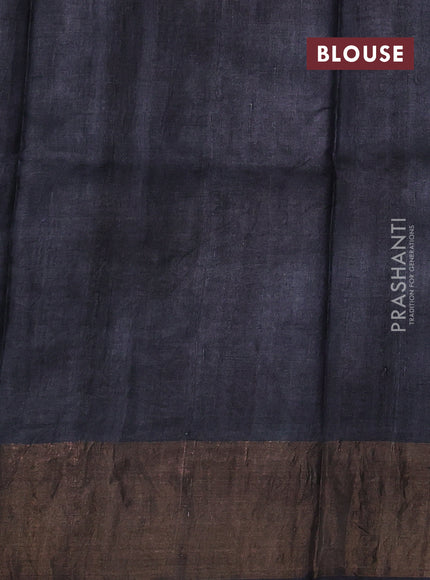 Pure tussar silk saree cream and maroon black wirh plain body and long printed zari border