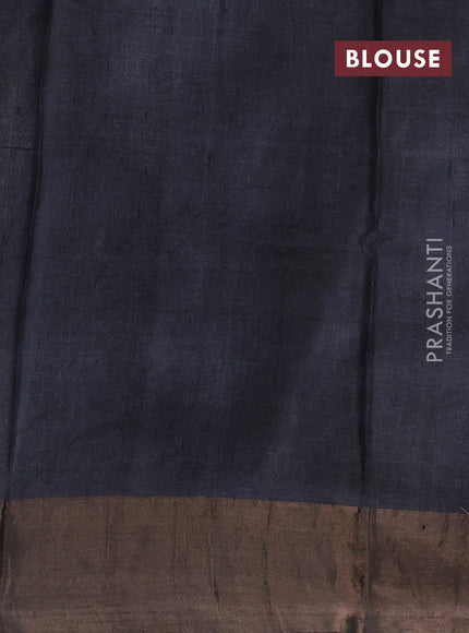 Pure tussar silk saree cream and yellow wirh plain body and long printed zari border