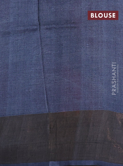 Pure tussar silk saree sandal and grey with allover kalamkari prints and zari woven border