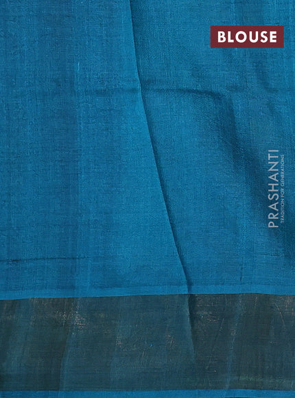 Pure tussar silk saree pastel green and cs blue with allover kalamkari prints and zari woven border