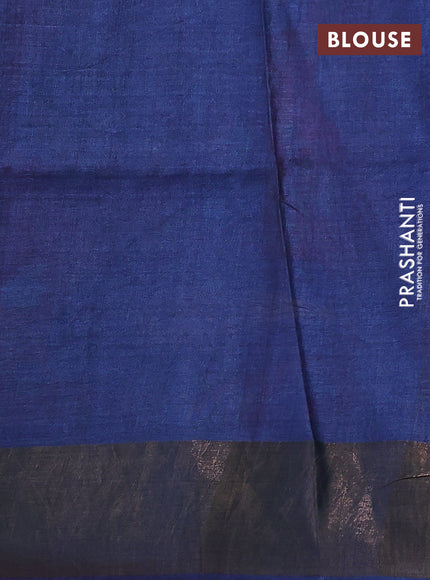 Pure tussar silk saree red and blue with allover kalamkari prints and zari woven border