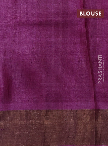 Pure tussar silk saree greyis blue and purple shade with floral prints and zari woven border