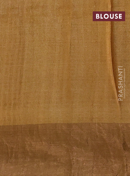 Pure tussar silk saree pink and dark mustard with floral prints and zari woven border
