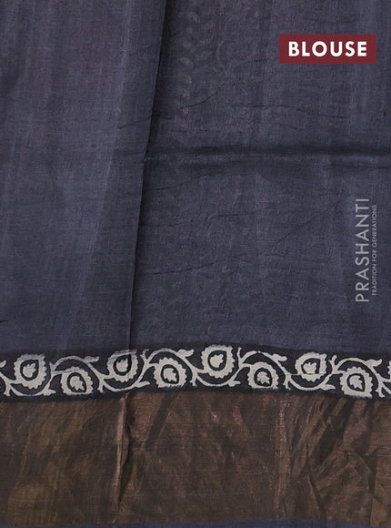 Pure tussar silk saree black with allover prints and zari woven border