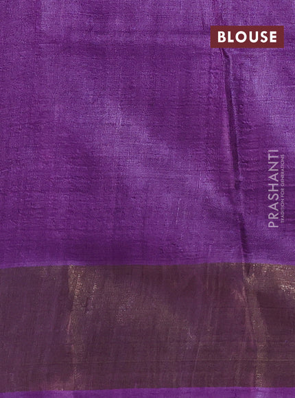 Pure tussar silk saree grey and purple with allover floral prints and zari woven border