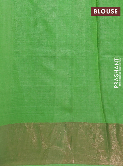Pure tussar silk saree grey and parrot green with allover floral prints and zari woven border