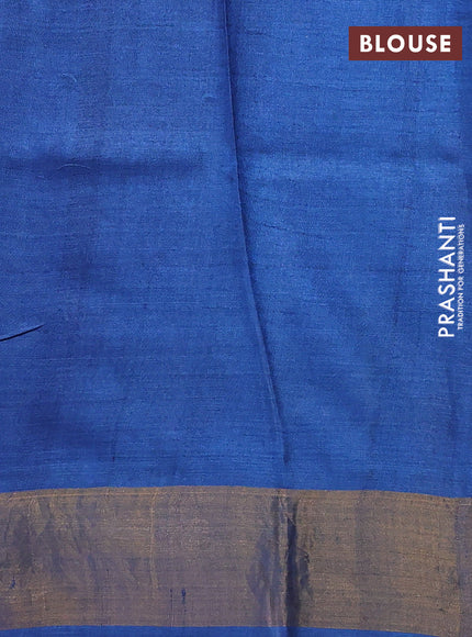 Pure tussar silk saree blue with allover prints and zari woven border