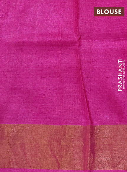 Pure tussar silk saree pink with allover prints and zari woven border