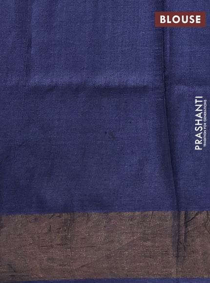 Pure tussar silk saree pastel blue shade and navy blue with allover prints and zari woven border
