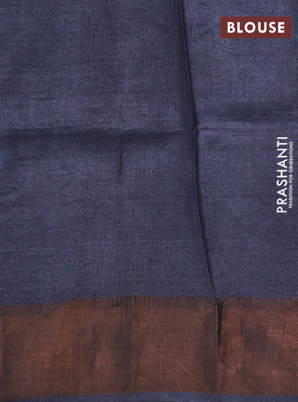 Pure tussar silk saree elephant grey with leaf butta prints and zari woven border
