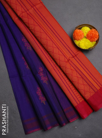 Kora silk cotton saree violet and pink with thread woven buttas and simple border