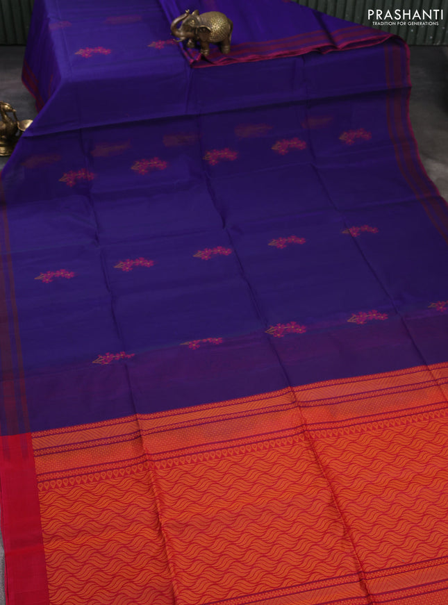 Kora silk cotton saree violet and pink with thread woven buttas and simple border