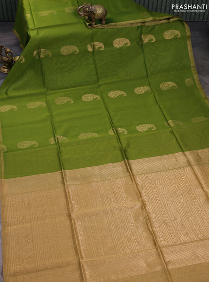 Kora silk cotton saree light green and sandal with zari woven buttas and zari woven border
