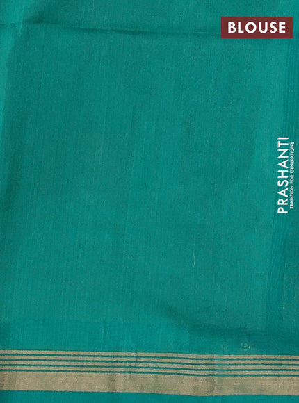 Kora silk cotton saree magenta pink and teal green with thread woven buttas and zari woven border