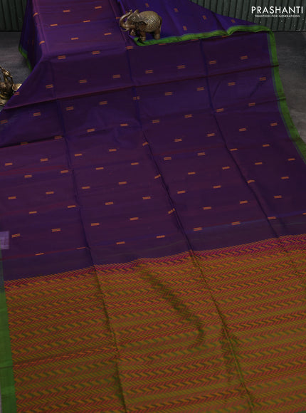 Kora silk cotton saree violet and green with thread woven buttas and piping border