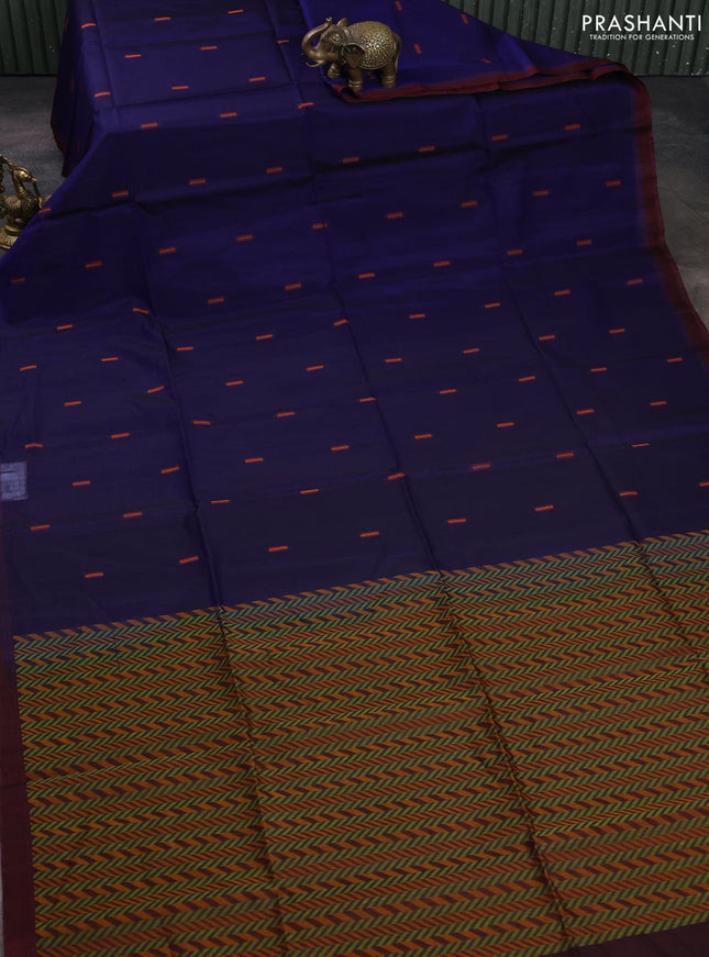 Kora silk cotton saree violet and coffee brown with thread woven buttas and piping border