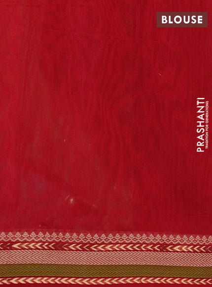 Kora silk cotton saree mehendi green and maroon with allover thread & zari woven buttas and woven border