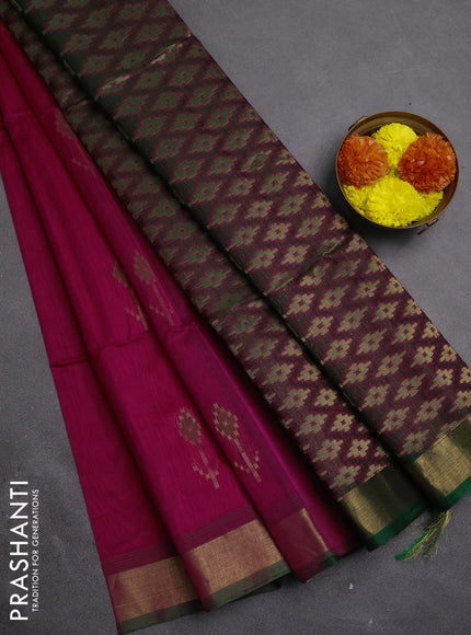 Kora silk cotton saree pink and green with allover thread & zari woven buttas and zari woven border