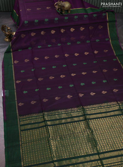 Kora silk cotton saree purple and green with allover thread & zari woven buttas and zari woven border