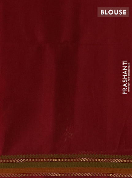 Kora silk cotton saree peacock green and deep maroon with allover thread & zari woven buttas and thread woven border