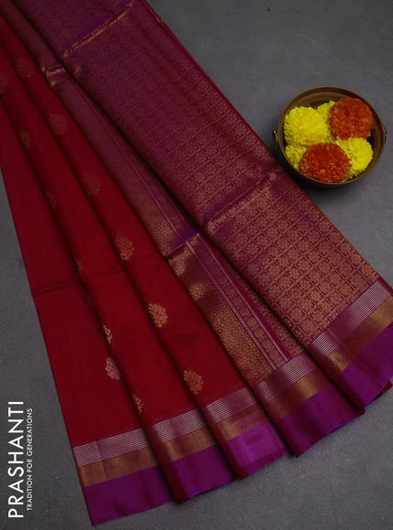 Kora silk cotton saree pink and violet with zari woven buttas and zari woven simple border