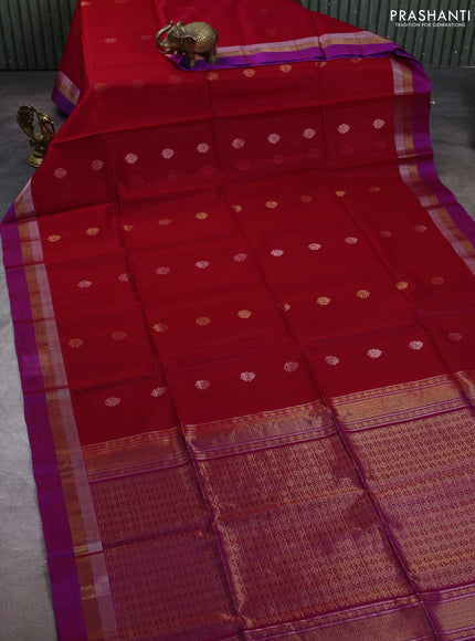 Kora silk cotton saree pink and violet with zari woven buttas and zari woven simple border