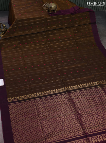 Kora silk cotton saree dark mustard and magenta pink with allover zari weaves & thread woven buttas and simple border