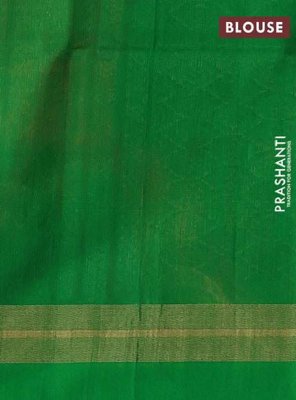 Kora silk cotton saree red and green with allover thread & zari woven buttas and zari woven simple border