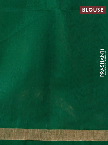 Kora silk cotton saree dark mustard and green with allover thread & zari woven buttas and zari woven simple border
