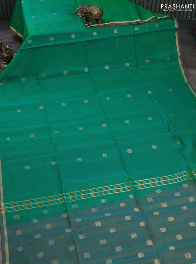 Kora silk cotton saree green and dual shade of mustard with allover zari woven buttas and small zari woven border
