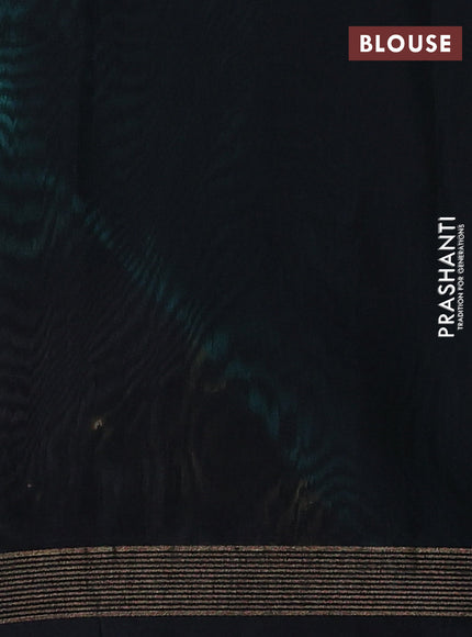 Kora silk cotton saree teal green and black with thread woven buttas and small zari woven border