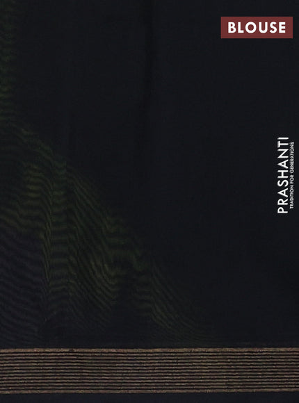 Kora silk cotton saree light green and black with thread woven buttas and small zari woven border