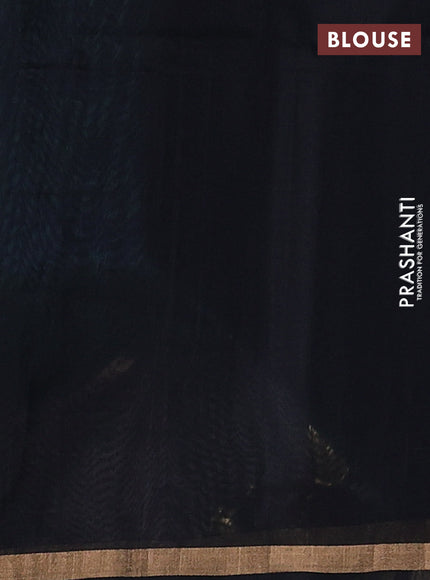 Kora silk cotton saree dual shade of bluish green and black with allover checked pattern and small zari woven border