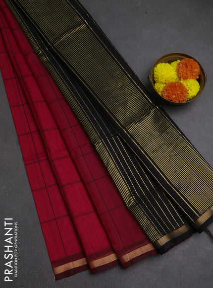 Kora silk cotton saree pink and black with allover checked pattern and small zari woven border